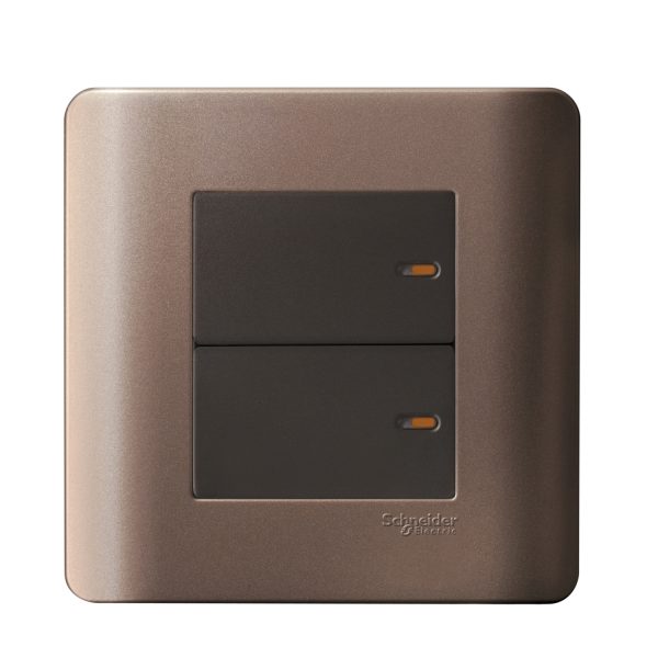 E8432_2_SZ ZENcelo-16AX 2 Gang 2 Way Full-Flat Switch with Ondicat w/Blister-Silver Bronze