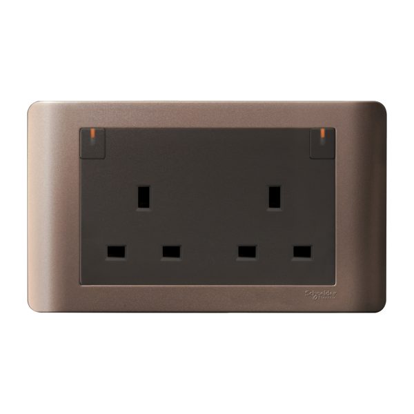 E84T25_SZ 13A Twin Gang Switched Socket with Ondicator, Silver Bronze