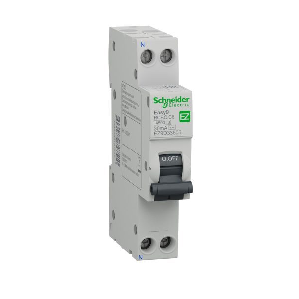 EZ9D33606 Easy9 RCBO - 1P + N - 6A - C curve - AC type - 4500 A - 30 mA