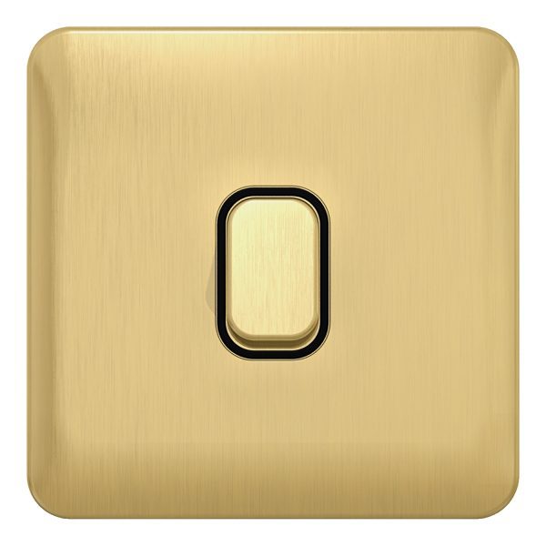 GGBL1012BSB Lisse - Plate Switch - 1 gang 2 way - 10AX Satin Brass with Black Interior