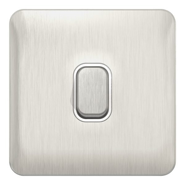 GGBL1012WSS Lisse - Plate Switch - 1 gang 2 way - 10AX Stainless Steel with White Interior