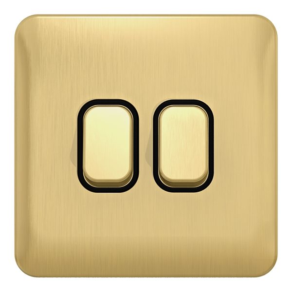 GGBL1022BSB Lisse - Plate Switch - 2 gang 2 way - 10AX Satin Brass with Black interior