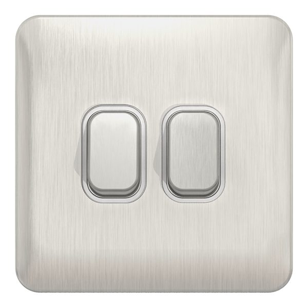 GGBL1022WSS Lisse - Plate Switch - 2 gang 2 way - 10AX Stainless Steel with White Interior