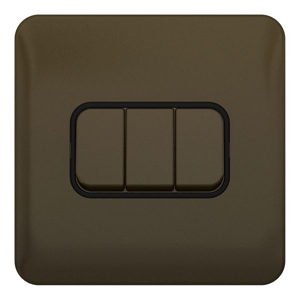 GGBL1032BMB Lisse - Plate Switch - 3 gang 2 way - 10AX Mocha Bronze with Black Interior