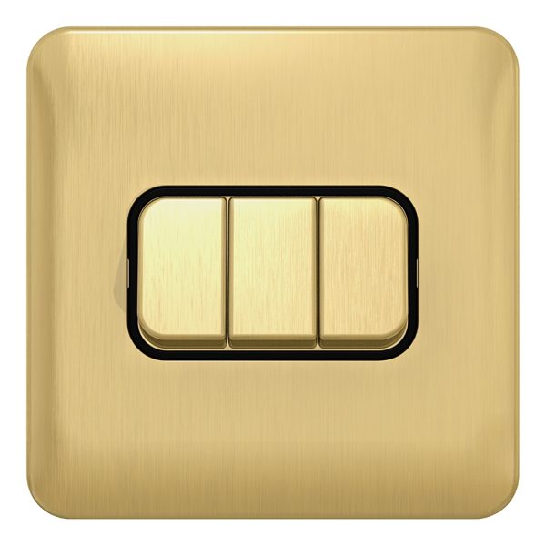 GGBL1032BSB Lisse - Plate Switch - 3 gang 2 way - 10AX Satin Brass with Black Interior