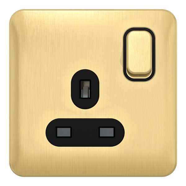 GGBL3010BSB Lisse - Switched Socket - 1 gang - 13A Satin Brass with Black Interior