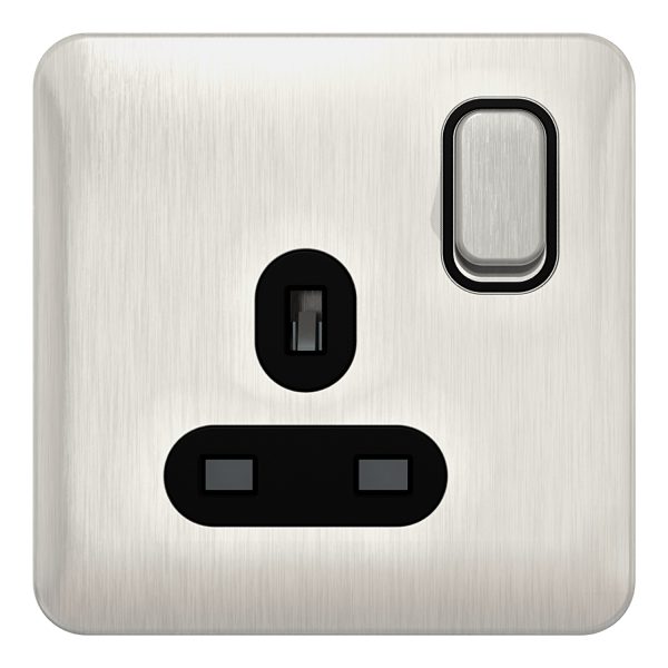 GGBL3010BSS Lisse - Switched Socket - 1 gang - 13A Stainless Steel with Black Interior