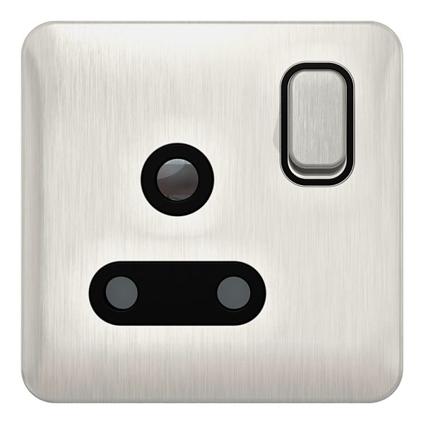 GGBL3090BSSS Lisse - Round Pin Switched Socket - 1 gang - 15A Stainless Steel with Black int