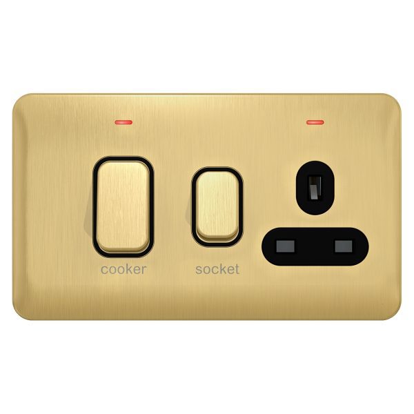 GGBL4001BSB Lisse - Cooker Control Unit with 13A Socket LED Ind 45A DP Satin Brass with Bl
