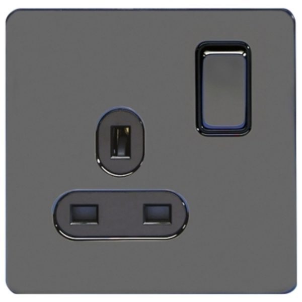 GU3410BBN Switched socket, Ultimate Screwless flat plate, 1P, screw terminal, IP20, black nickel