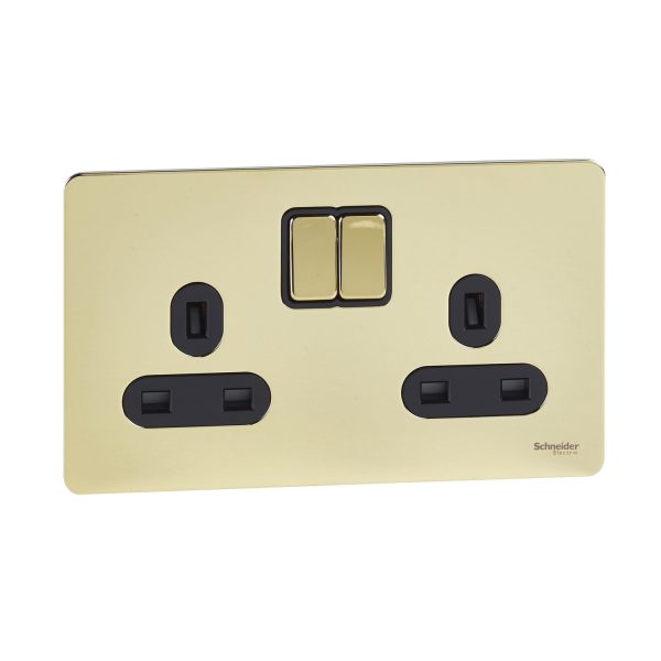 GU3420BPB Switched socket, Ultimate Screwless flat plate, complete product, 1P, screw terminal, IP20, brass