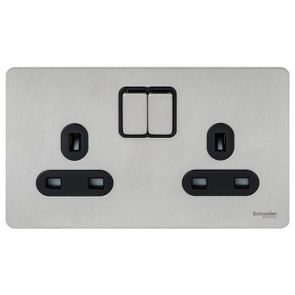 GU3420BSS Switched socket, Ultimate Screwless flat plate, 1P, screw terminal, IP20, stainless steel